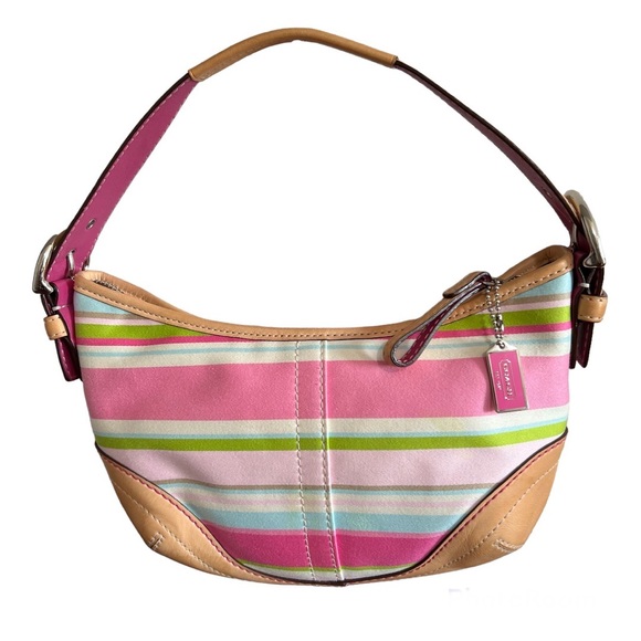 Coach Handbags - 🌸 Coach Hampton Stripe Canvas Leather Small Hobo Bag #A063-1884